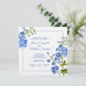 デルフィニウムの花の青い水の色結婚のアート 招待状 (スタンド正面)