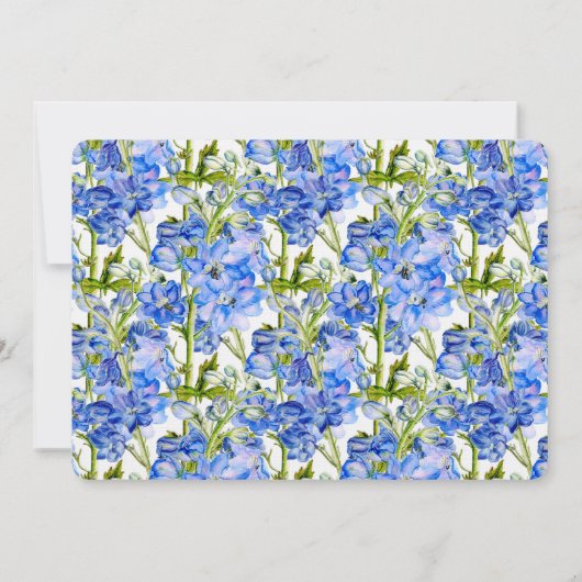 デルフィニウムの花の青い水の色結婚のアート 招待状 (裏面)