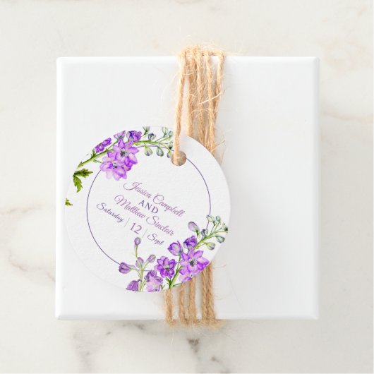 デルフィニウムの花パープルウォーター結婚カラーアート フェイバータグ (インサイチュ)