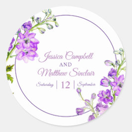 デルフィニウムの花パープルウォーター結婚カラーアート ラウンドシール