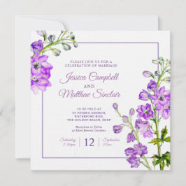 デルフィニウムの花パープルウォーター結婚カラーアート 招待状