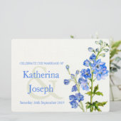 デルフィニウムの青い水彩画の結婚式招待状 招待状 (スタンド正面)