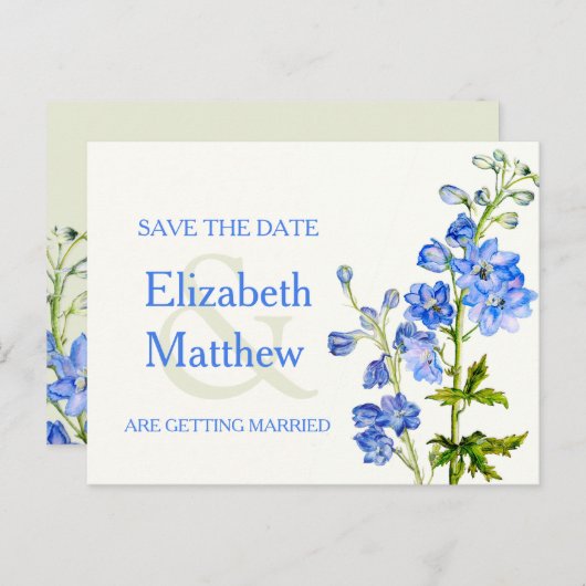 デルフィ色彩の鮮やかニウムの青い花は日付カードを保存 案内ポストカード (正面/裏面)