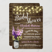 デルフェニームズの瓶とライトの素朴ブライダルシャワー 招待状 (正面/裏面)