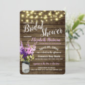 デルフェニームズの瓶とライトの素朴ブライダルシャワー 招待状 (スタンド正面)