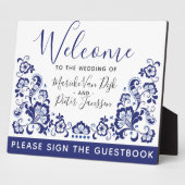 デルフツブラウウ | Delft Blueオランダ結婚の歓迎 フォトプラーク (側面)