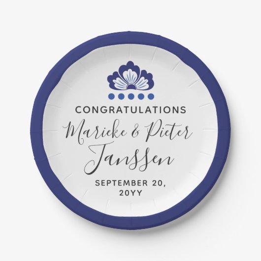 デルフツブラウデルフトブルーオランダ結婚ズケーキ ペーパープレート (正面)