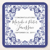 デルフツブラウデルフトブルーオランダ結婚ズディナー スクエアペーパーコースター (正面)