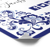 デルフツ ブルーの結婚式デザイン | Delft Blue 結婚式のハッシュタグ写真 ポスター (角)