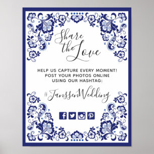 デルフツ ブルーの結婚式デザイン Delft Blue 結婚式 ハッシュタグ写真 ポスター