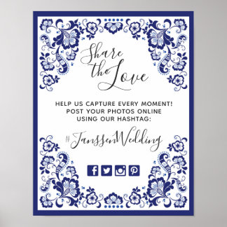 デルフツ ブルーの結婚式デザイン | Delft Blue 結婚式 ハッシュタグ写真 ポスター