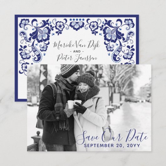 デルフツ ブルーのSave The Date フォト | Delft Blue Save The D 招待状 (正面/裏面)