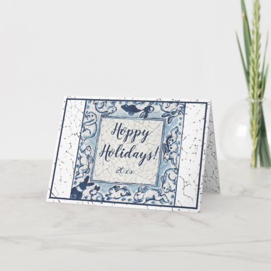 デルフトお洒落バニーラビットアートヴィンテージクリスマス カード (正面)