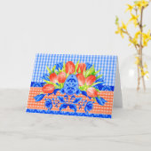 デルフトとチューリップの卵グリーティングカード カード (黄色い花)