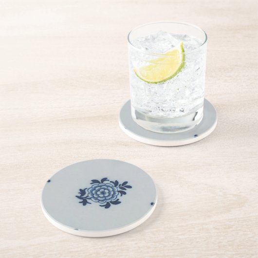 デルフトのクラシックな古書売買の青いタイル-花のモチーフ コースター (側面)