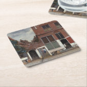 デルフトの家々の眺め スクエアペーパーコースター (アングル)