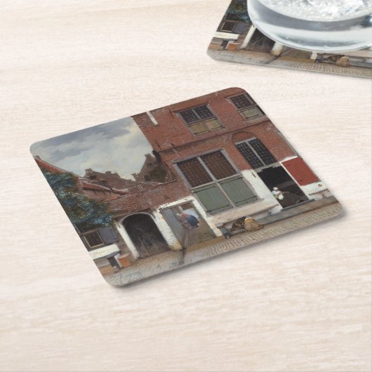 デルフトの家々の眺め スクエアペーパーコースター (アングル)
