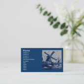 デルフトの旧式な青いタイル-水による風車 名刺 (スタンド正面)