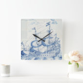 デルフトの青いタイルのデザインの時計 スクエア壁時計 (ホーム)