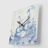 デルフトの青いタイルのデザインの時計 スクエア壁時計 (傾斜)