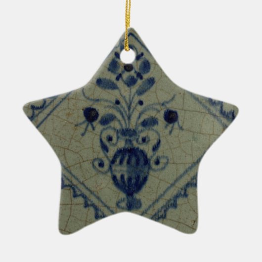 デルフトの青いタイル-花および花束が付いているつぼ セラミックオーナメント (正面)