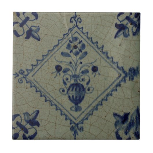 デルフトの青いタイル-花および花束が付いているつぼ タイル (正面)