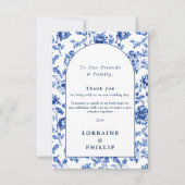 デルフトウェアブルーフローラエレガントヴィンテージ結婚式 サンキューカード (正面)