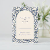 デルフトウェアヴィンテージブルーフローラアーチレスポンスrsvp 出欠カード (スタンド正面)