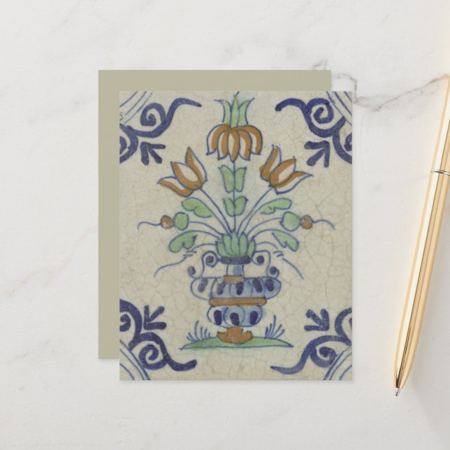 デルフトタイルアンティークセラミックフラワーポット (正面/裏面インサイチュ)