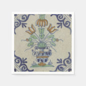 デルフトタイルアンティークセラミックフラワーポット スタンダードカクテルナプキン (正面)