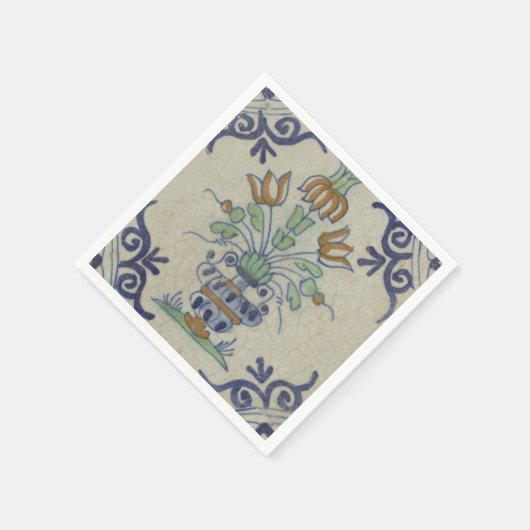 デルフトタイルアンティークセラミックフラワーポット スタンダードカクテルナプキン (角)