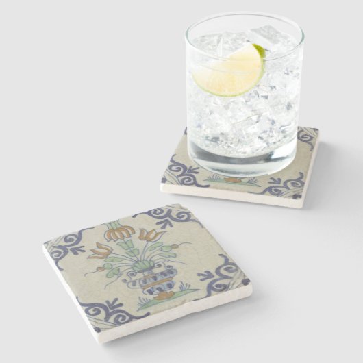 デルフトタイルアンティークセラミックフラワーポット ストーンコースター (横)