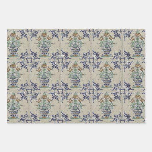 デルフトタイルアンティークセラミックフラワーポット ラッピングペーパーシート (正面)