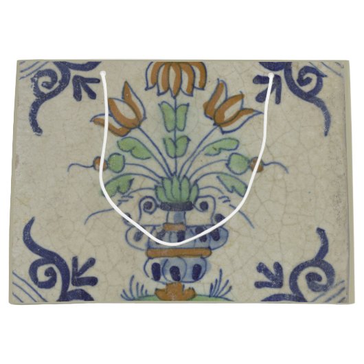 デルフトタイルアンティークセラミックフラワーポット ラージペーパーバッグ (正面)