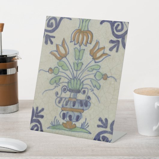 デルフトタイルアンティークセラミックフラワーポット 台座サイン (インサイチュ)