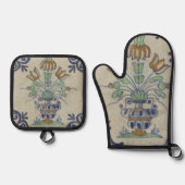 デルフトタイルアンティークセラミックフラワーポット 鍋つかみ&鍋敷きセット (正面)