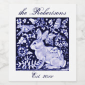 デルフトネイビエレガントーブルーバニーラビットバードカスタムズ ワインラベル (シングルラベル)