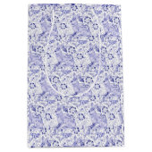 デルフトブルーと白うさぎ鳥エレガント復活祭 ミディアムペーパーバッグ (正面)