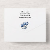 デルフトブルーのカスタマイズ可能なチューリップ オールインワン招待状 (裏面)