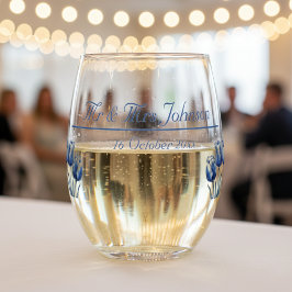 デルフトブルーのチューリップカスタムス ステムなしワイングラス