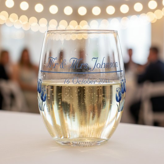 デルフトブルーのチューリップカスタムス ステムなしワイングラス