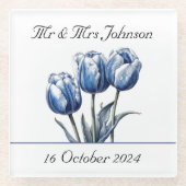 デルフトブルーのチューリップ オーダーメイド ガラスコースター (正面)