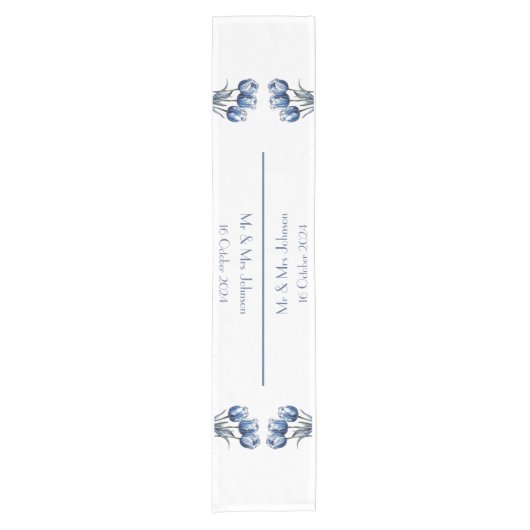 デルフトブルーのチューリップ ショートテーブルランナー (正面)