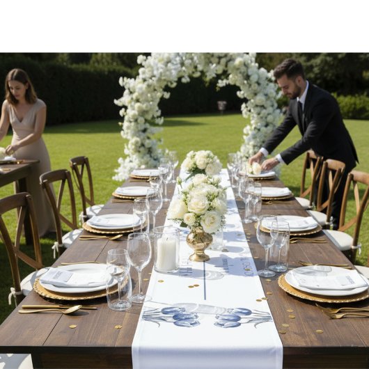 デルフトブルーのチューリップ ショートテーブルランナー