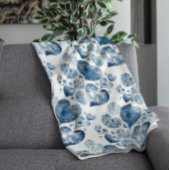 デルフトブルーのハート フリースブランケット