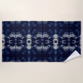 デルフトブルーのパームリーフ ビーチタオル (正面)