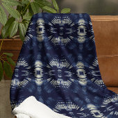 デルフトブルーのパームリーフ フリースブランケット