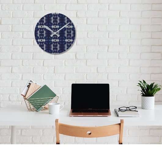 デルフトブルーのパームリーフ ラウンド壁時計