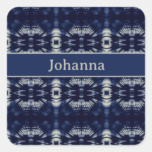 デルフトブルーのヤシの葉 | 対称的でパーソナライズされたデザイン スクエアシール (正面)