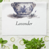 デルフトブルーのラベンダー キッチンタオル (折り畳み)